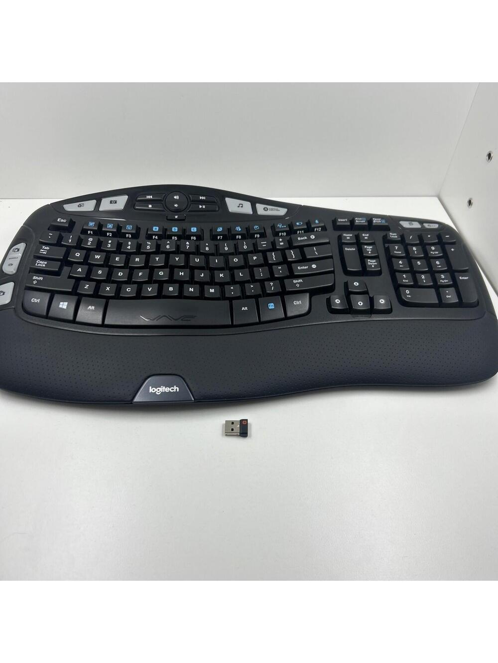 Logitech K350 Black Wave Wireless Keyboard With Dongle Ergonomic - Tested Works